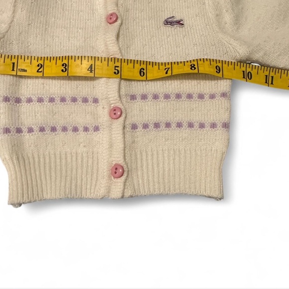 Lacoste Baby Vintage Ivory Knit Cardigan with Lavender Detail M Cottagecore - Picture 6 of 7